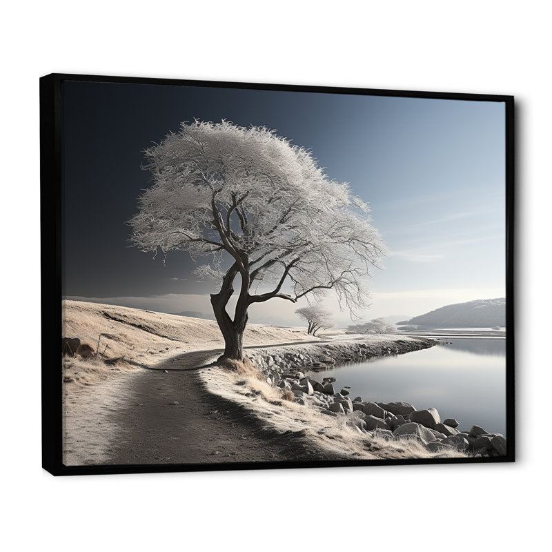 " Wind Turbines Winter Scenery I ", Black Floater Framed, 24" H x 32" W x 1" D