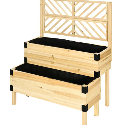 2 Tier Elevated Planter Box With Trellis, Wooden Raised Garden Bed For Veggies, 25.5" H X 42.5" W, Natural Box, Trellis Flowers, 42.5"X25.5"X55",