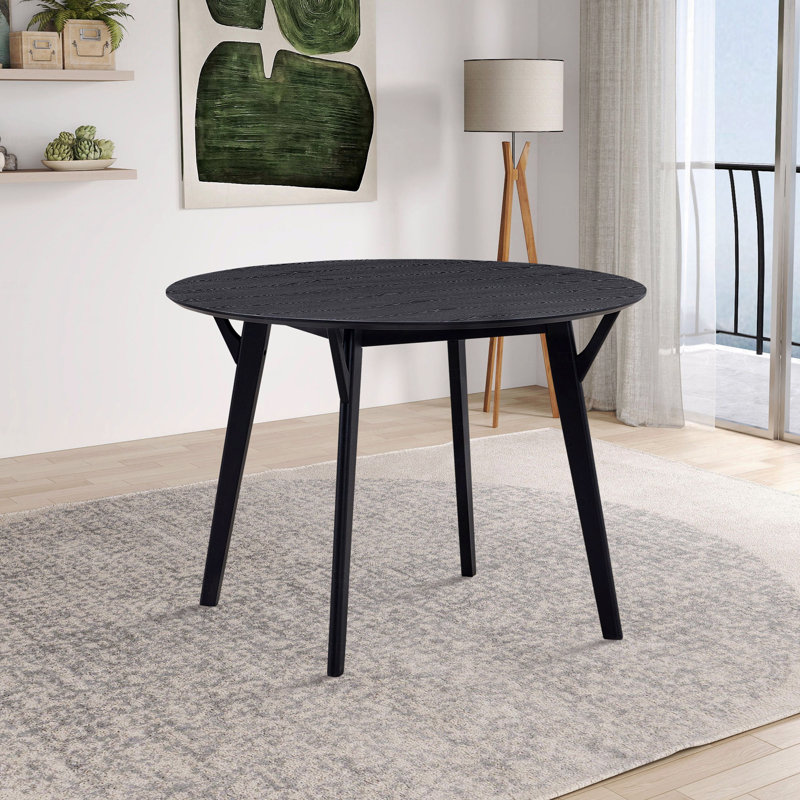  42” Round Modern Wooden Dining Table, Black, Black