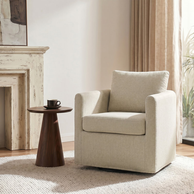 Nicha 29"W Modern Farmhouse Slipcovered Swivel Barrel Chair, Linen