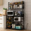 Kitchen Bakers Rack With 3 Wire Baskets And Power Outlets, Microwave Shelf Rack, Grey