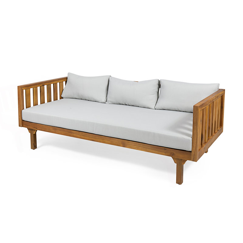 3 Seater Daybed With Water-Resistant Cushions, Light Gray, Teak