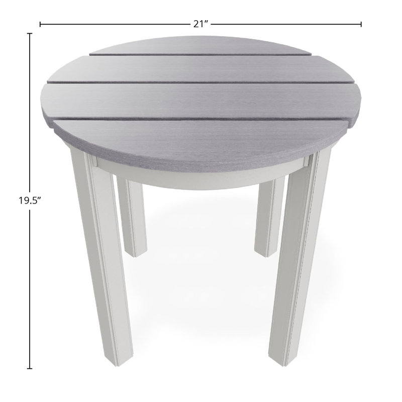 Table de bout d'extérieur 21 po ronde en polymère rustique de luxe, Gris / neige