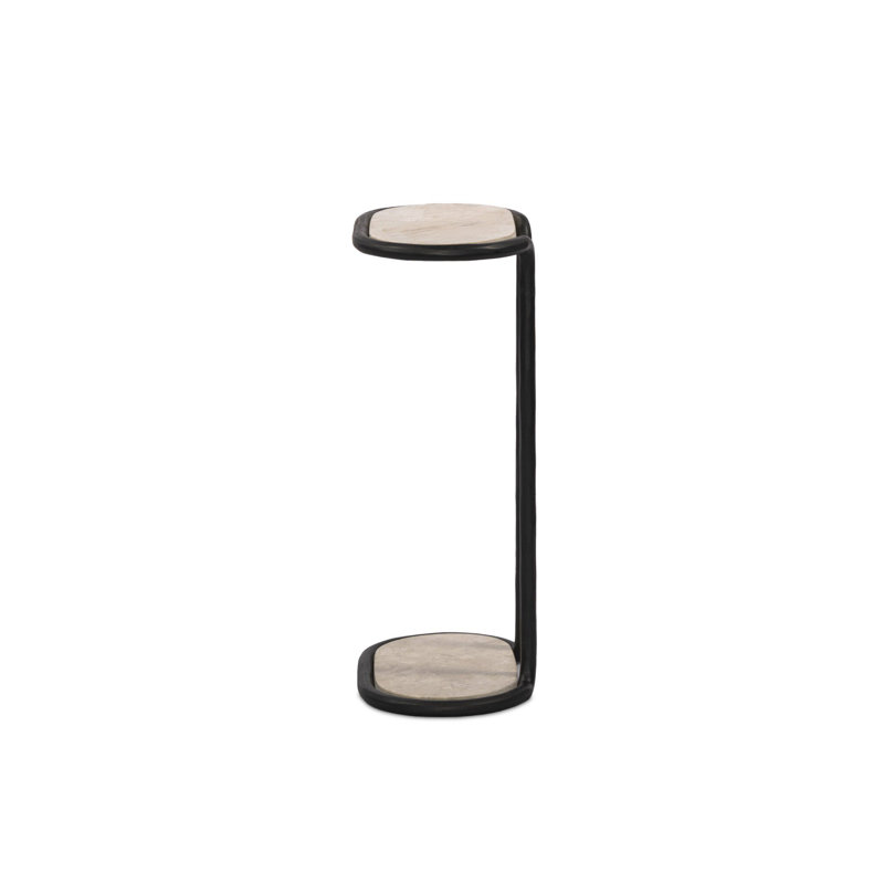 NICCOLA Marble End Table, Lunar Marble, Hammered Gunmetal