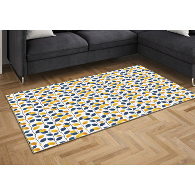 Guitain Floral Machine Woven Cotton/Polyester Indoor / Outdoor Area Rug in Blue/Yellow/White -  East Urban Home, 6F69EB101F9442889CFCF6DE0F13015E