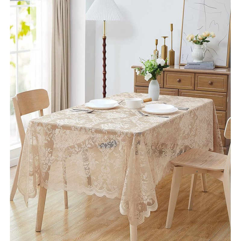 Nappe en dentelle avec motif de roses anglaises en 6 tailles et 5 couleurs, 84 po x 60 po, Rose
