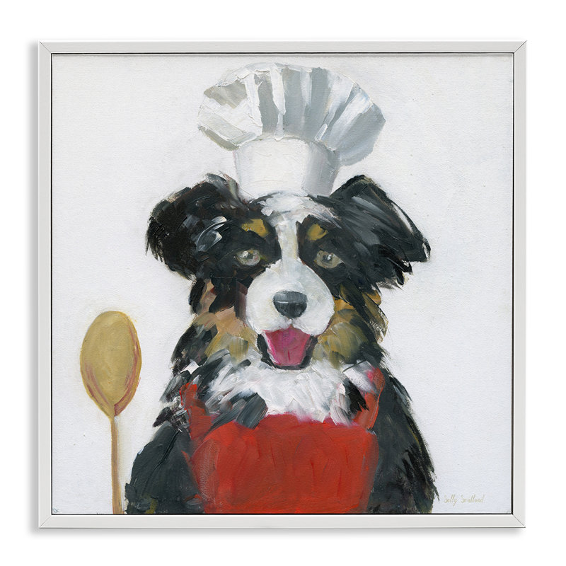 «Chef Dog », estampe numérique, conception de Sally Swatland, H 12 po x l 12 po, Estampe numérique encadrée blanc bord de mer