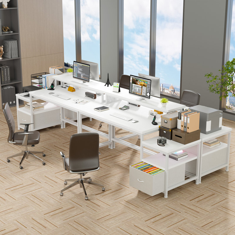 56,5 po Adalicia avec tiroirs, bureau de jeu avec prises de courant et rangement, bureau personnel, Blanc