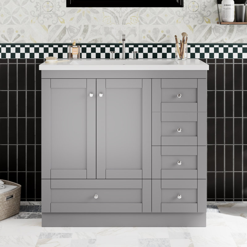 Ensemble de meuble-lavabo simple 36 po avec plateau en résine, Gris