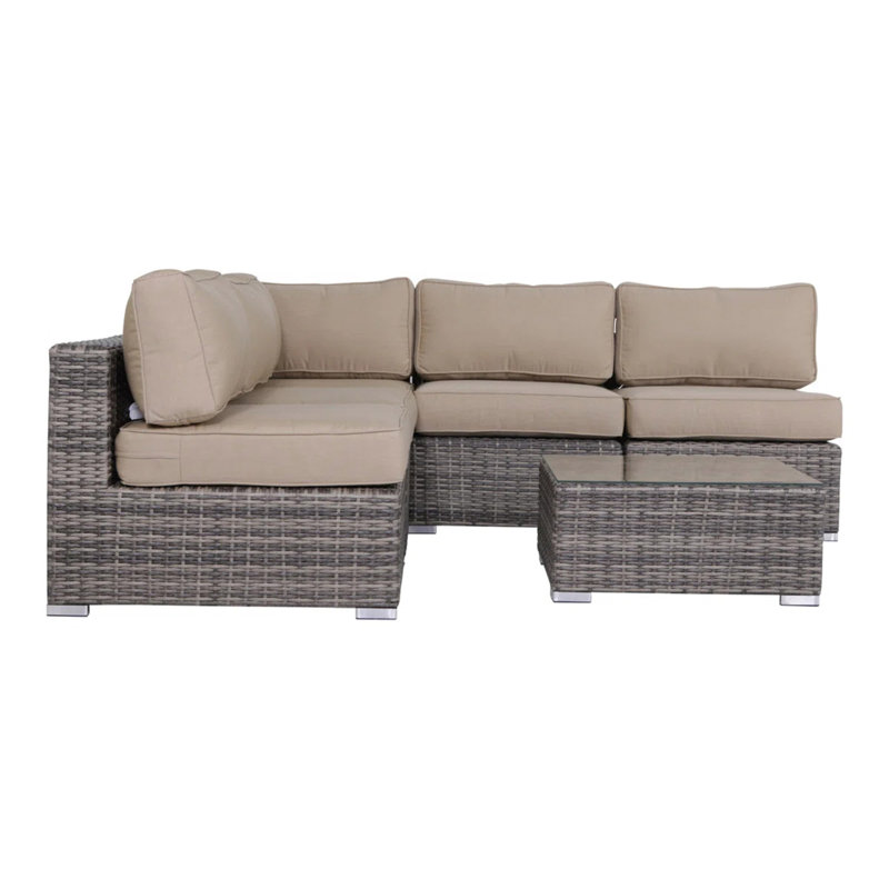 Ensemble de patio en osier 4 pièces entièrement assemblé avec coussins de qualité supérieure, Marron clair