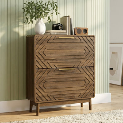 Armoire à chaussures 31,5 po en noyer, armoire à chaussures autoportante moderne Mid-Century, rangement autoportant avec 2 tiroirs rabattables, convient pour l'entrée, le couloir et le vestibule