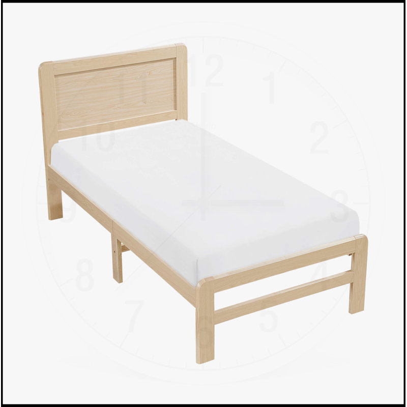 Structure de lit plateforme contemporaine au fini naturel de taille simple, fabrication en bois durable pour les chambres modernes