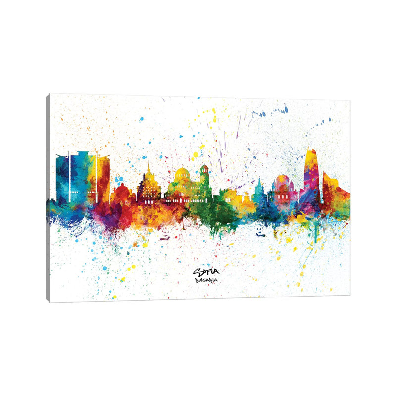 Sofia Bulgaria Skyline Splash by Michael Tompsett - Wrapped Canvas Print, 30.48 cm H x 45.72 cm W
