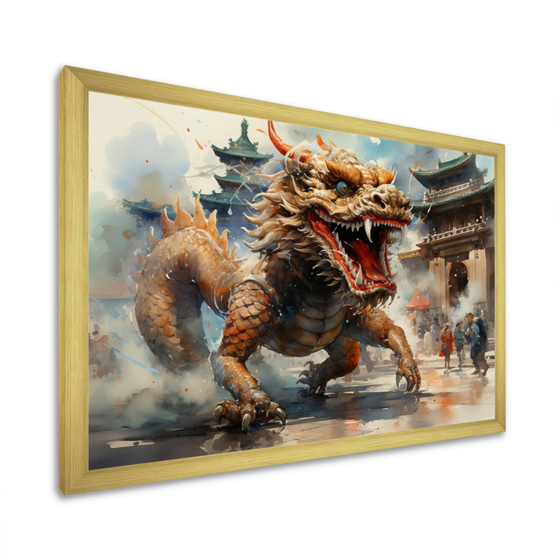 Snead China Art Golden Dragon I sur impression sur toile, H 30 po x l 40 po x P 1,5 po, Encadrement doré