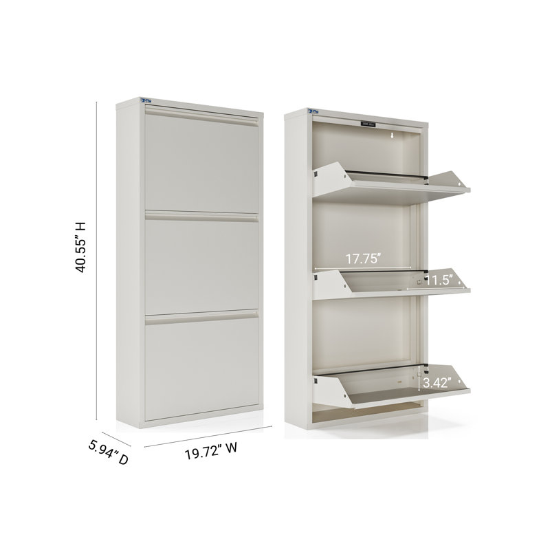 Armoire à chaussures en métal 3 portes AYK, Blanc