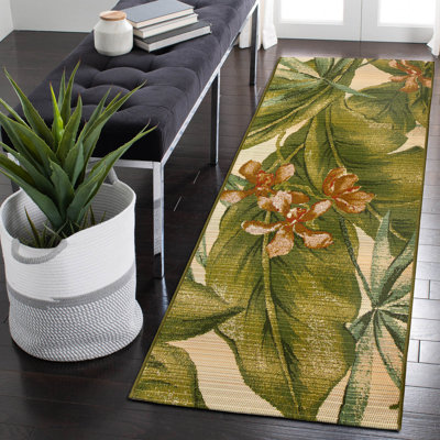 Tapis d'intérieur / extérieur crème / beige / vert floral Kenilworth
