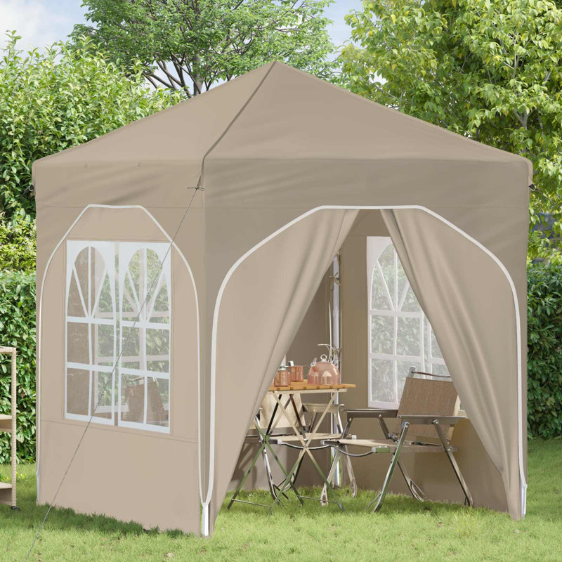Vidaxl Pop-Up Party Tent 210D Oxford With Silver Coating, Beige, 192cm W x 192cm D