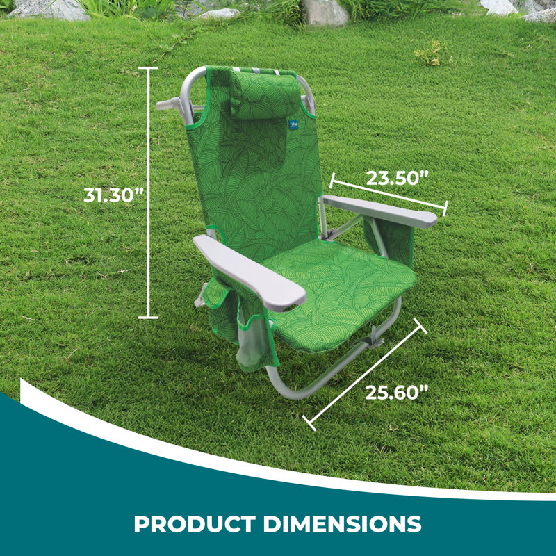  Folding Beach Chair Recliner with Detachable Cooler, Amber Leaf, Green Floral