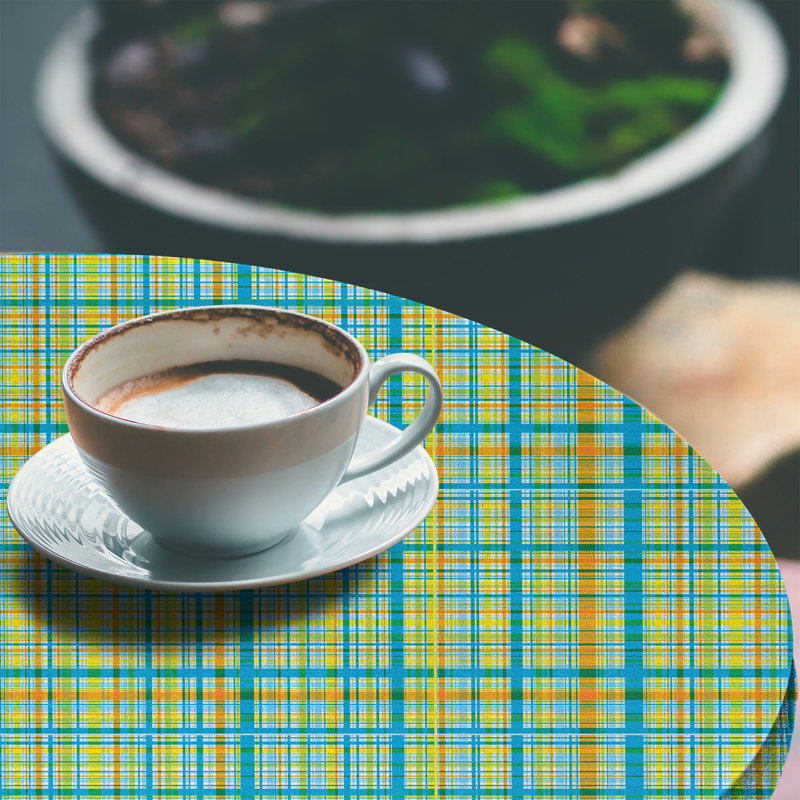 Highland Dunes Plaid Fitted Round Tablecloth Diameter Multicolor, 51.97" Round