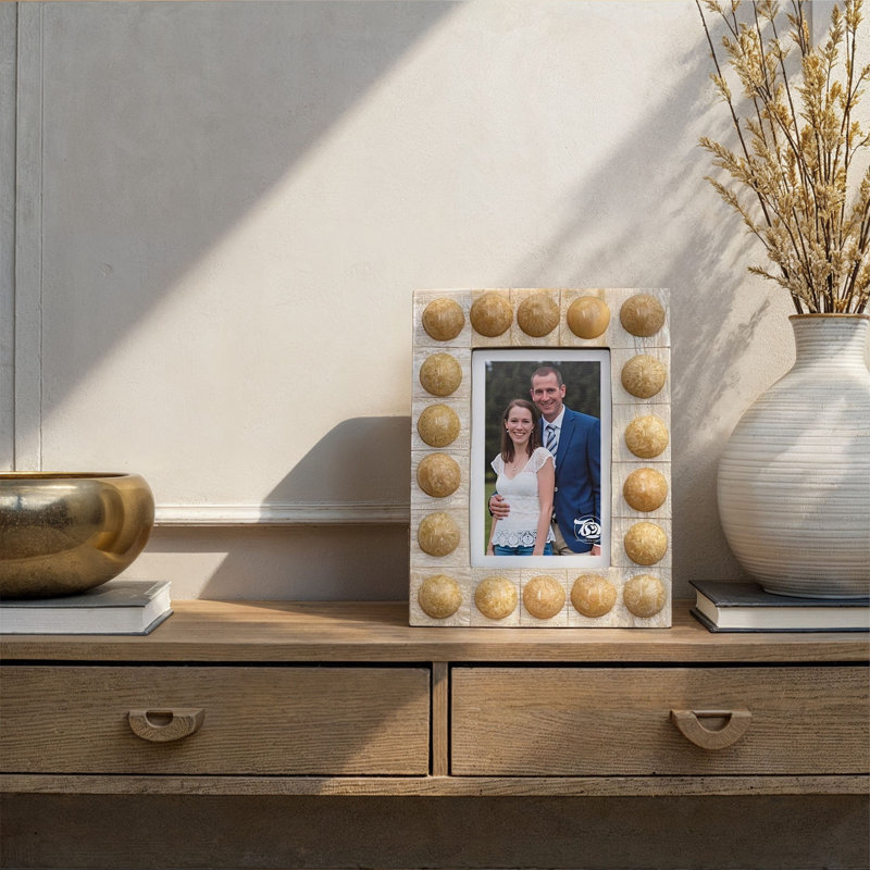 Handmade Marbled Resin Bobbin Photo Frame, Yellow, 4" W x 6" H Cream