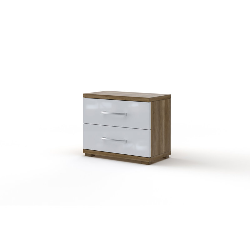 Emzley 55cm W Manufactured Wood Bedside Table, White Gloss
