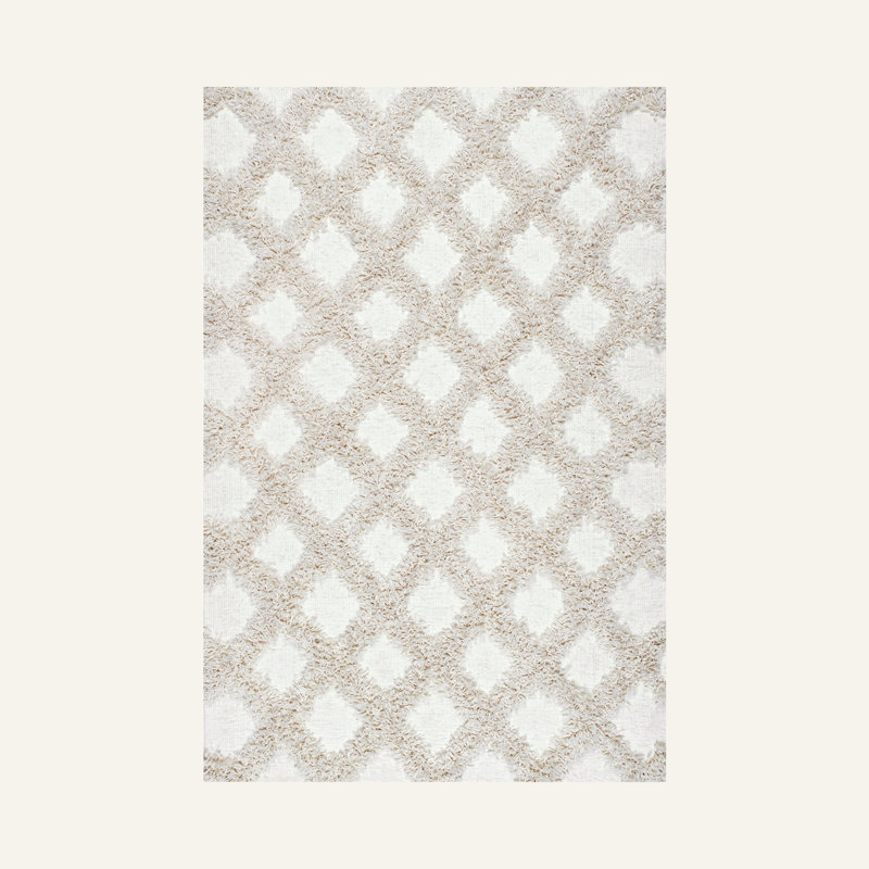 Kaliyanei Diamond Trellis Power Loom Performance Shag Cream Rug, Rectangle 3' x 4'