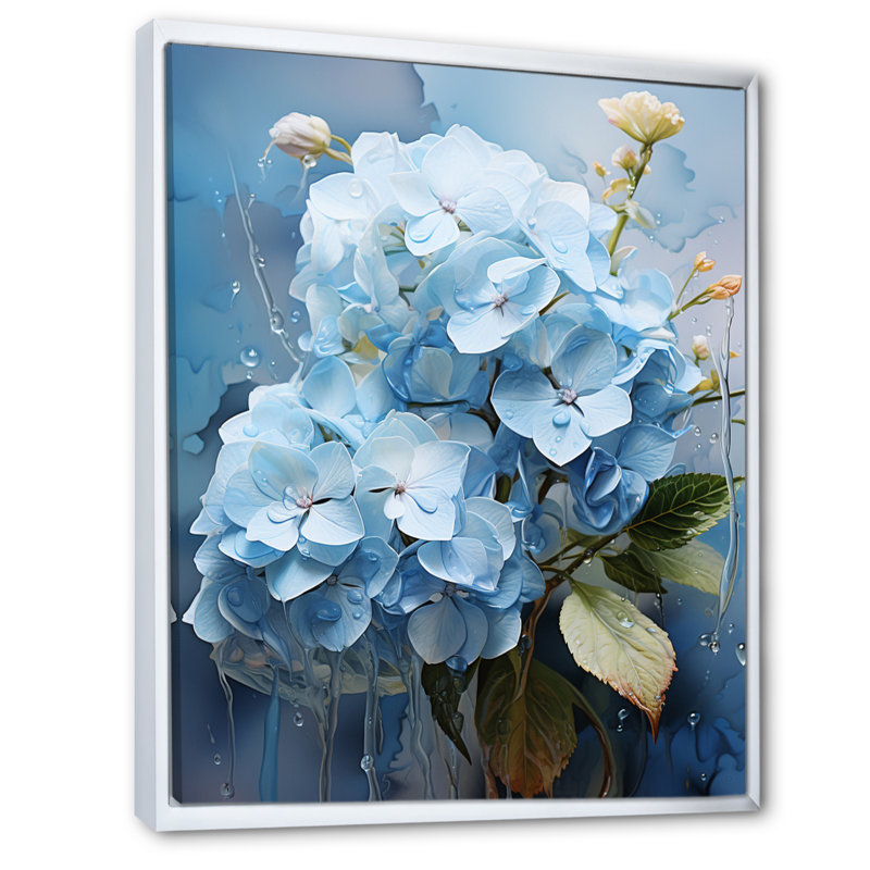 Blue Hydrangea Subtle Serenade " Blue Hydrangea Subtle Serenade ", 40" H x 30" W x 1.5" D, White Floater Framed