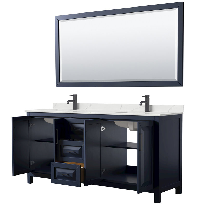 Daria 72 in. with Mirror Vanity, Giotto Quartz, Blue, Matte Black