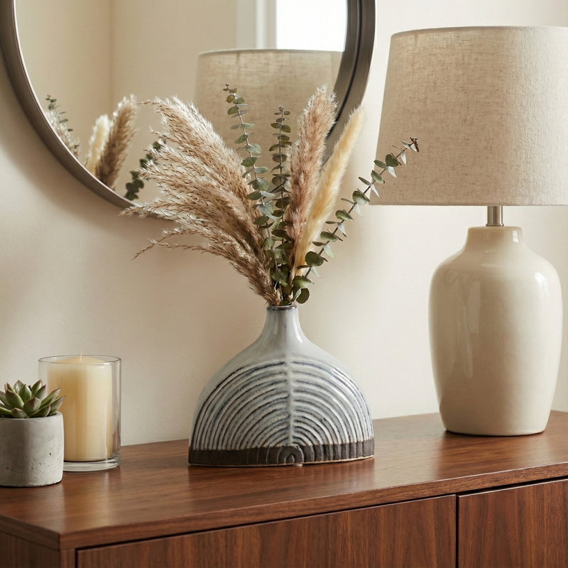Modern Half Dome Arch Ceramic Table Vase for Home Decor - Elegant Flower Vase Accent for Tabletops and Entryway Styling - Blue & Brown