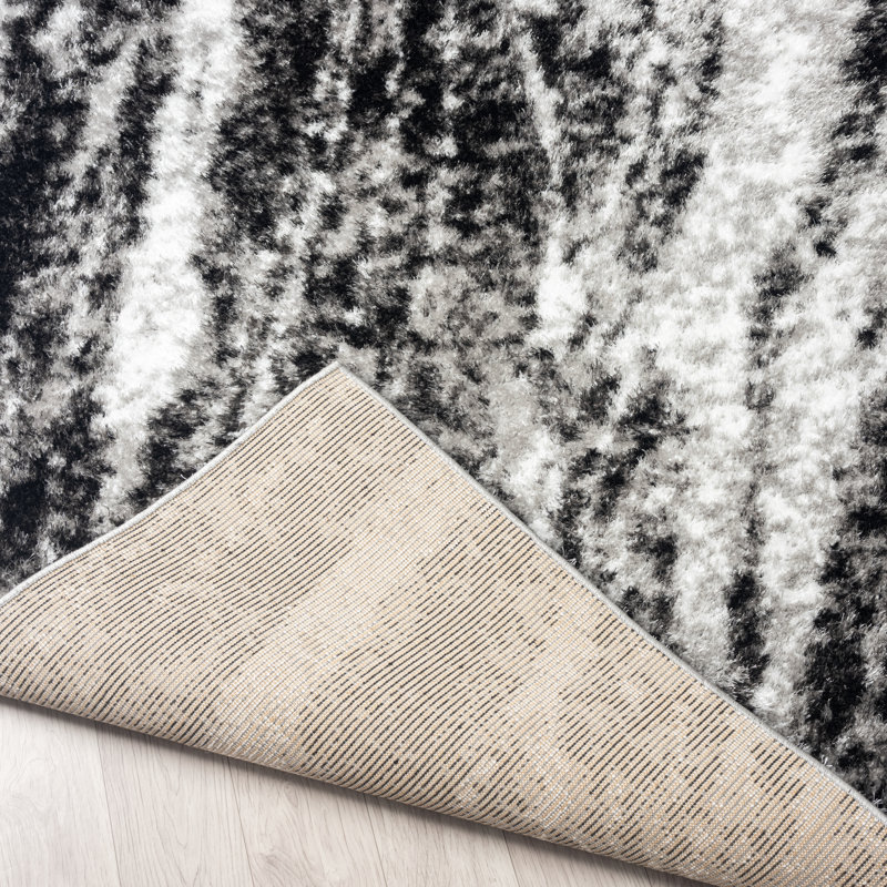 Abstract Area Rug in Black, Rectangle 2' x 3'
