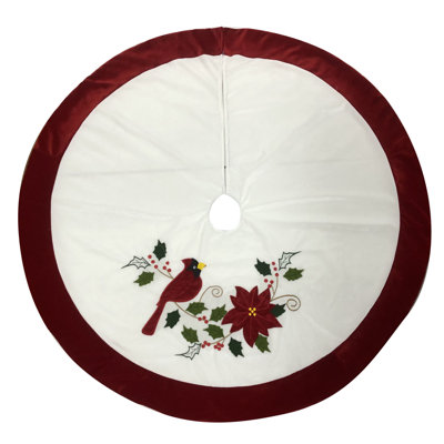 Jupe d'arbre de Noël blanche de 48 po avec motif cardinal Season's Designs