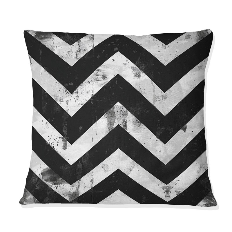 Coussin moderne noir et blanc à chevrons modernes II, H 18 po x l 18 po