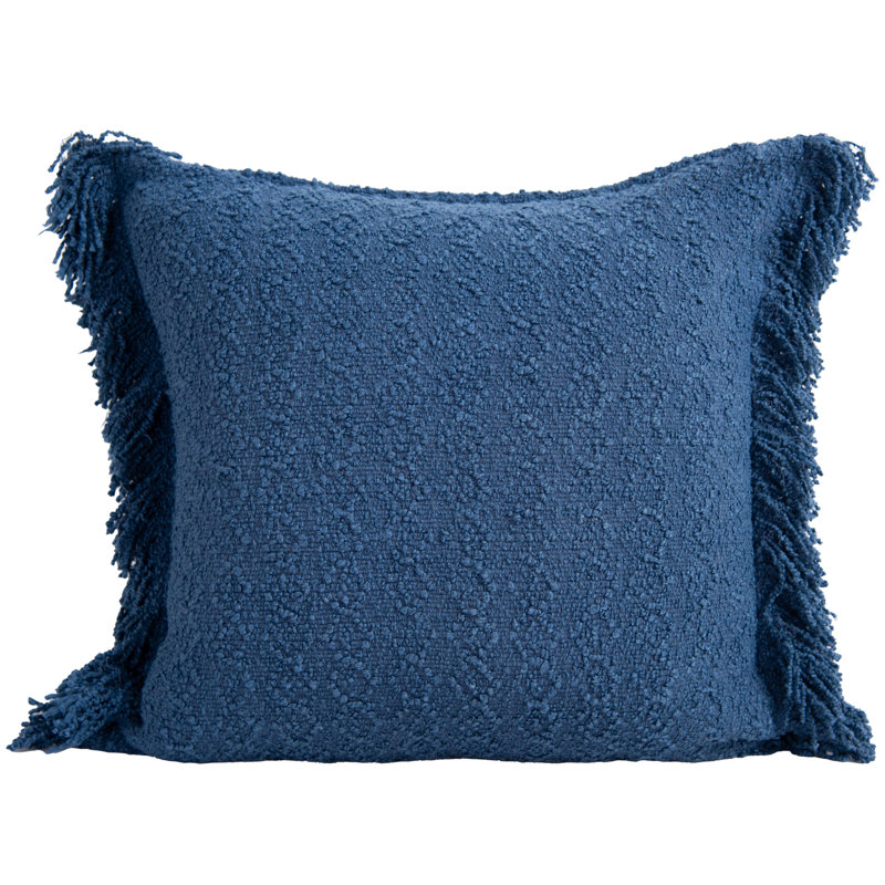 Fringed Cotton Throw Pillow, Blue