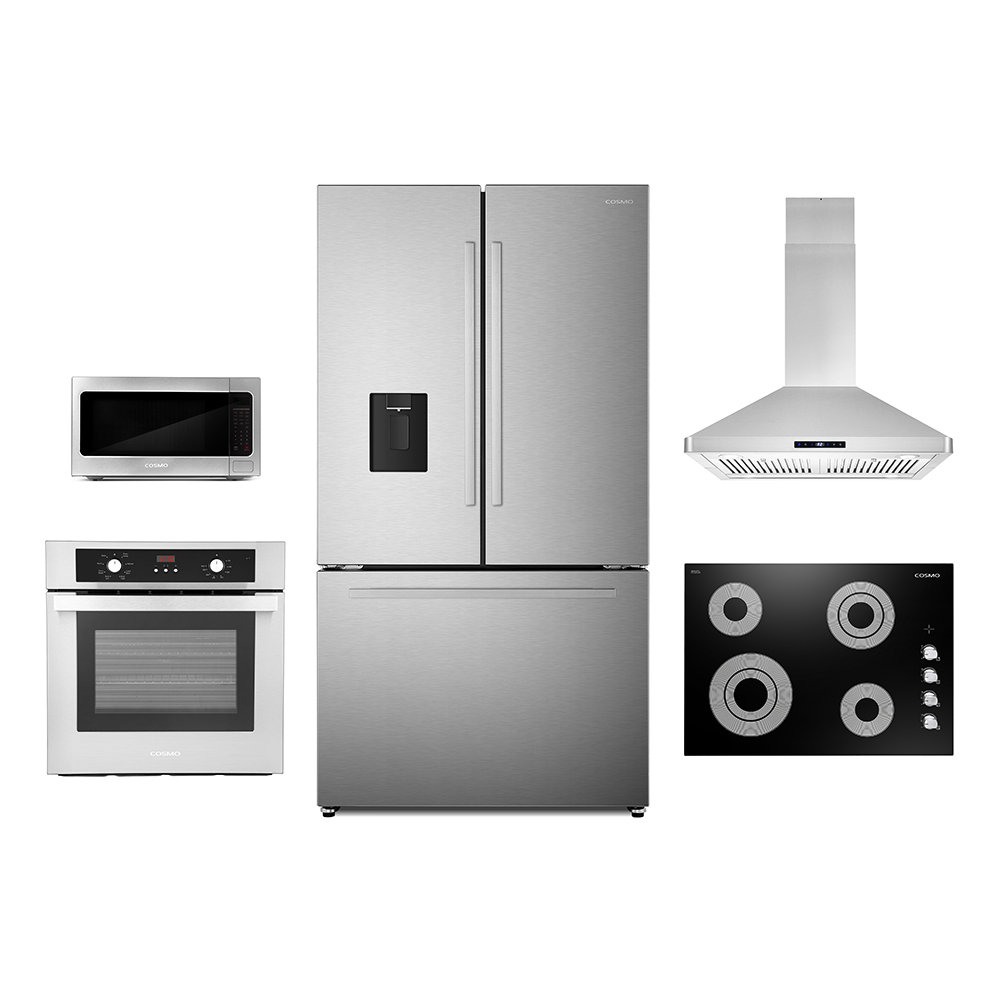 5 Piece Kitchen Package with French Door Refrigerator & 30 Freestanding Electric Cooktop & Wall Oven Cosmo COS-5PKG-230