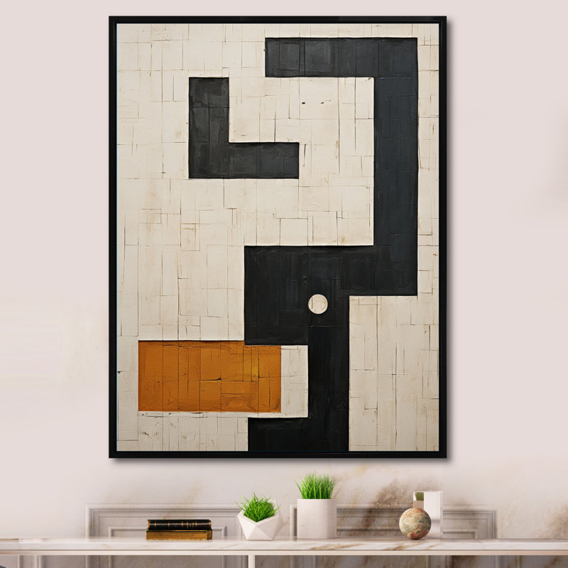 Nouvel ordre abstrait monochrome - art mural abstrait géométrique, Noir, H 40 po x l 30 po, Floater Framed Print