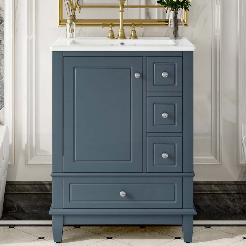 Meuble-lavabo 24 po avec lavabo en céramique, Bleu / Argent