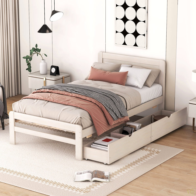 Base de lit plateforme avec 2 tiroirs de conception moderne