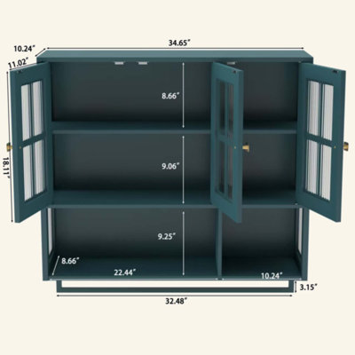 Armoire murale de salle de bain, armoire murale en bois à 3 portes avec espace de rangement ouvert et fermé, armoire à pharmacie avec porte vitrée et porte-serviettes pour entrée, salon, salle de bain ou salle à manger