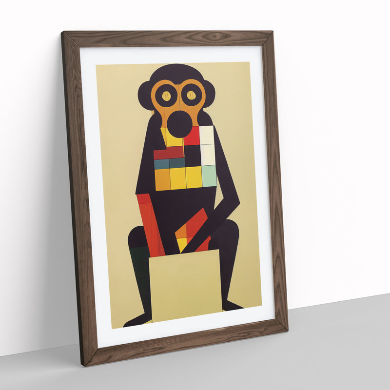 Monkey in Abstract No.1 - Wall Art, 34cm H x 25cm W x 2cm D, Walnut Framed