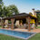 Pavillon de jardin 14 po x 22 pi avec filet et rideaux, pavillon en aluminium à transfert de chaleur extérieur