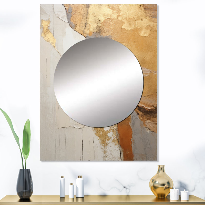 Tappan abstrait beige doré route collage V - miroir abstrait de collages, miroir mural décoratif moderne, impression d'art en métal