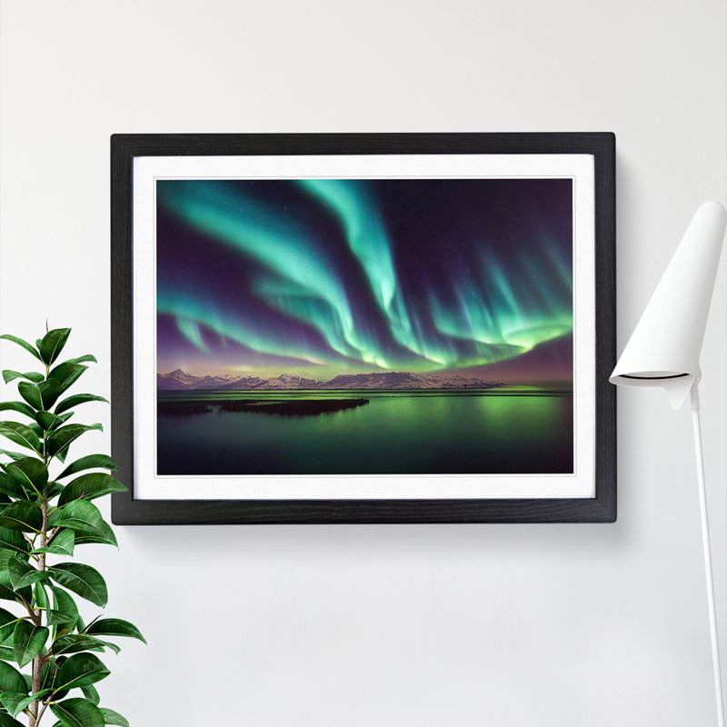 Aurora Borealis View - Single Picture Frame Print, Black , 25cm H x 34cm W