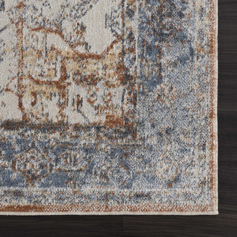 Tapis gris / brun / bleu Medallion Design Performance, Tapis de couloir 2 pi 7 po x 10 pi