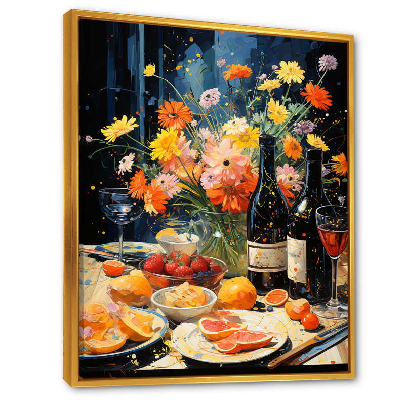 Pique-niques français à Bordeaux sur toile, Cadre flottant doré, 20" H x 12" W