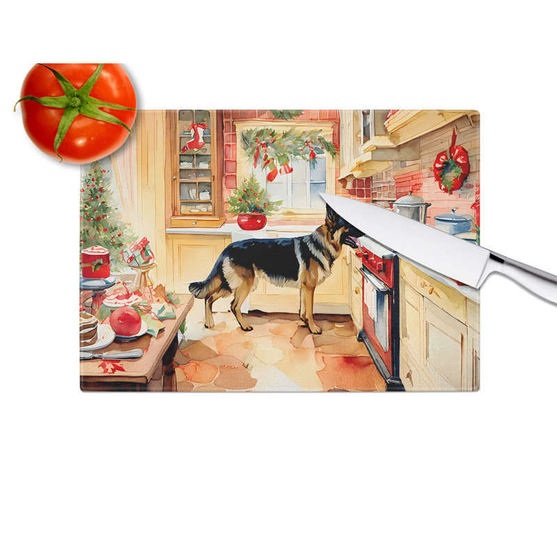 Planche à découper en verre avec biscuits de Noël German Shepherd