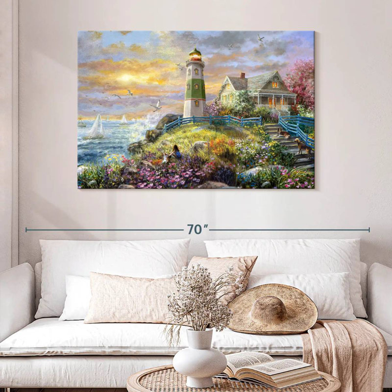 Regarder le coucher de soleil au phare, H 32 po x l 48 po