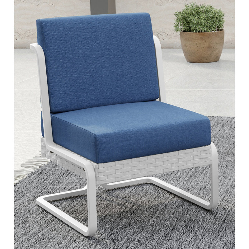 Chaise longue de patio en aluminium et osier avec coussins et coussins, Bleu, Blanc