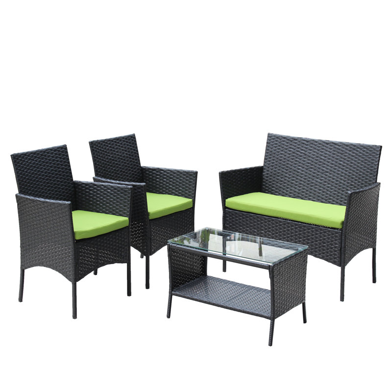 Ensemble de canapé d'extérieur 4 pièces, Coussin vert / cadre gris