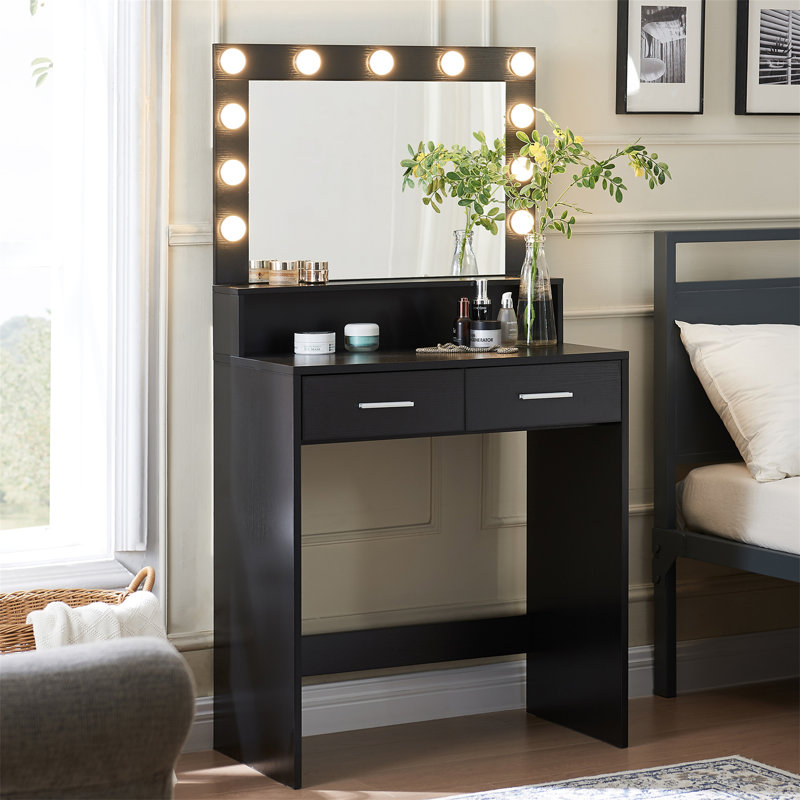 Vanity Desk With Mirror And Lights, Black