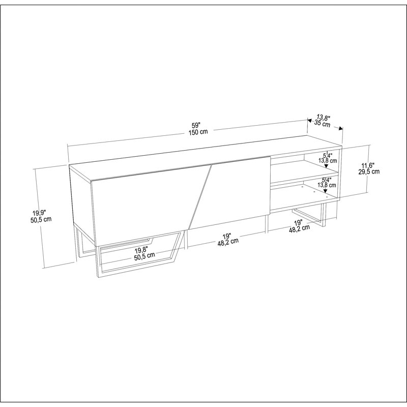 Deonica 59'' Media Console for TVs up to 75", White/White Marble/Gold